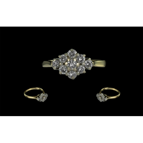 301 - Ladies 18ct Gold Attractive Diamond Set Dress Ring, Cluster Design. Full Hallmark 750 To Interior of... 