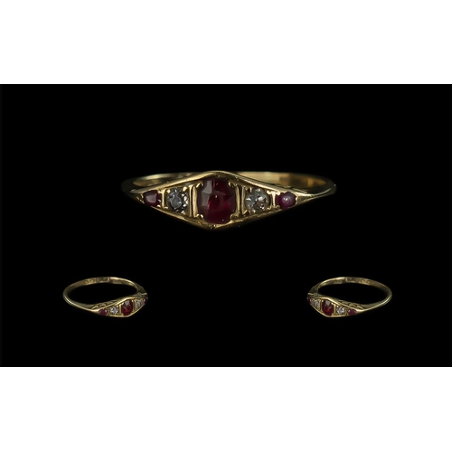 302 - Antique Period - Attractive and Exquisite 18ct Gold Ruby and Diamond Set Ring. Hallmark Birmingham 1... 