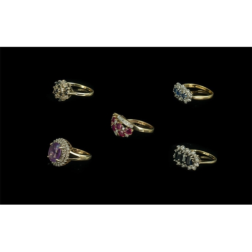 325 - A Collection of Five Stone Set 9ct Gold Rings, fully hallmarked for 9.375.  Set with diamonds, sapph... 