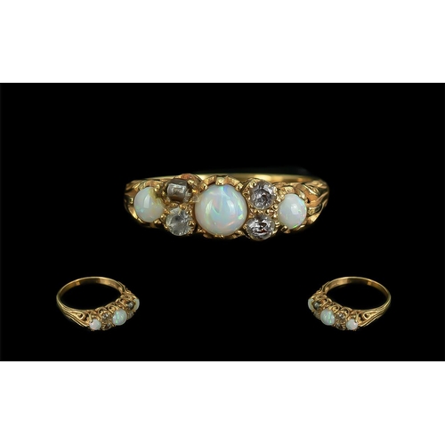 36 - Antique Period Ladies 21ct Gold Attractive Opal and Diamond Set Ring, fancy gallery setting, marked ... 