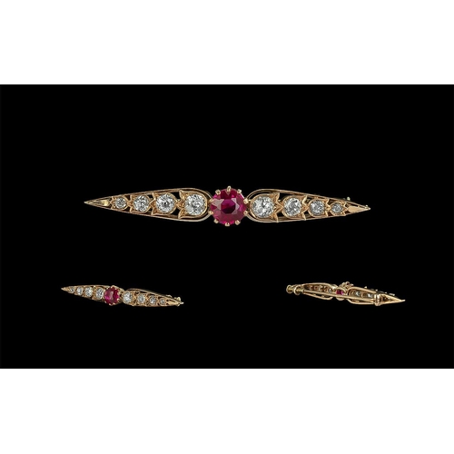 37 - Victorian Period 1837 - 1901 Superb Quality 18ct Gold Ruby and Diamond Set Brooch. The Central Ruby ... 