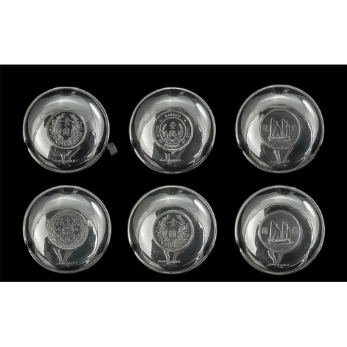 371 - A Fine Set Of Six Chinese Sterling Silver Coin Based Small Dishes - In Near Mint Condition. All Mark... 