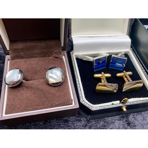 381 - Pair of Mappin & Webb Silver Cufflinks, set with blue and clear crystals in circular form, boxed.  T... 