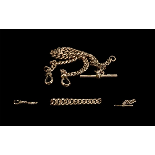 40 - Victorian Period 1837 - 1901 Excellent Quality 9ct Gold Double Albert Watch Chain with T-Bar and Lob... 