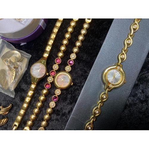 406 - Box of Quality Modern Costume Jewellery, including matching watch and bracelet set with crystals, ne... 