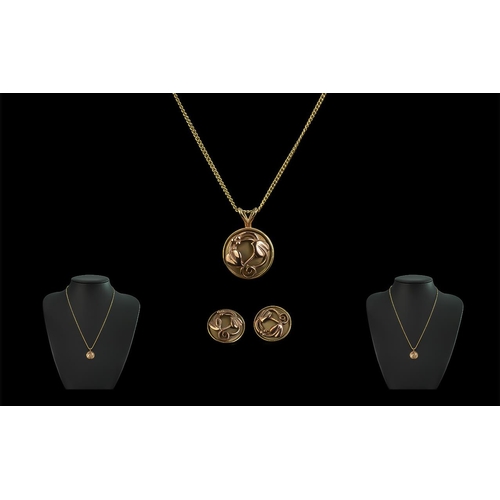 41A - Welsh 9ct Clogau Gold Styalished Pendant and Chain with Matching 9ct Gold Earrings ' Tulip ' Design.... 