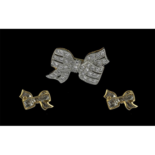 44 - 18ct Gold Attractive Diamond Set Brooch In the Form of a Ribbon Bow. Full Hallmark for 18ct, London ... 