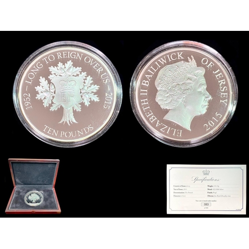 491A - H.M Queen Elizabeth II The Longest Reigning Monarch Silver 5 oz £10 Proof Coin, Presented In It's Or... 