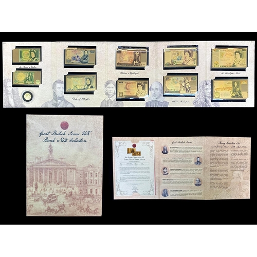 492 - London Mint - Superb Great British Icons UK Bank Note Collection In 24ct Pure Gold - First Editions ... 