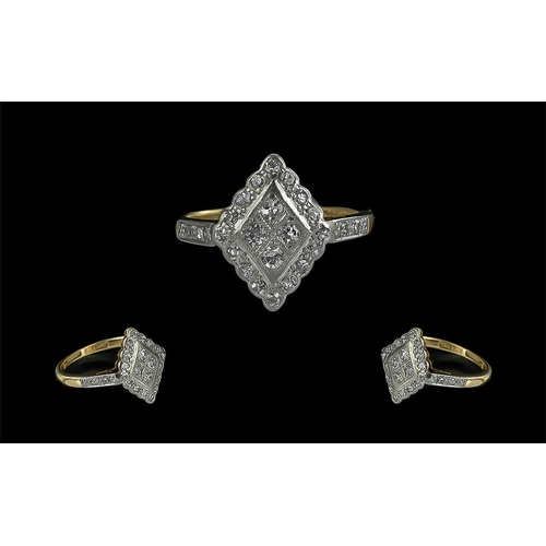 54 - Antique Period - Attractive / Exquisite 18ct Gold and Platinum Pave Diamond Set Ring. In a Double Tr... 