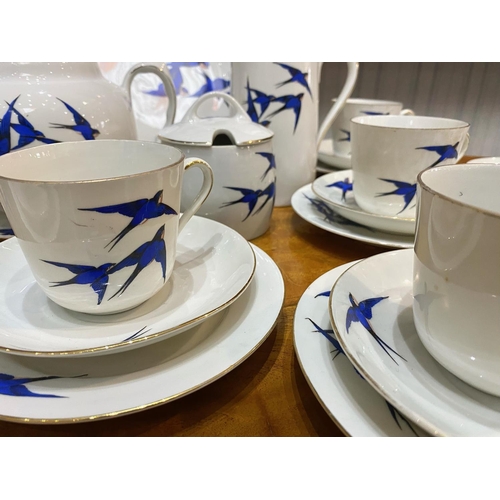 545 - 1930's China Blue Swallow Bird Czechoslovakia Tea-Set. Comprises Teapot, Milk Jug, Cups and Saucers,... 