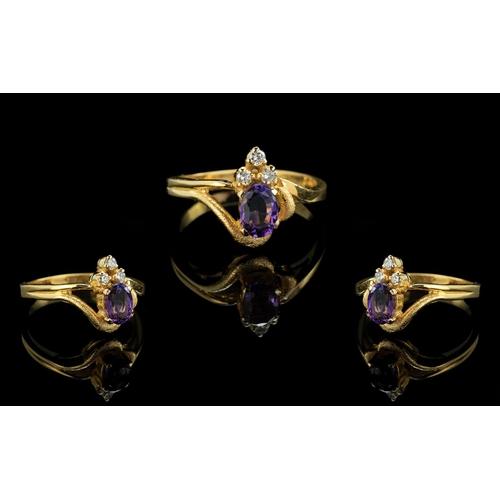 55A - Ladies 22ct Gold Attractive Amethyst and Diamond Set Ring. Marked 22ct to Shank. The Amethyst of Sup... 