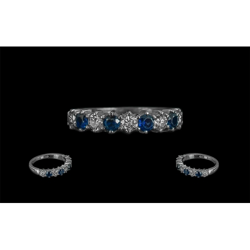 56 - 18ct White Gold Attractive Seven Stone Sapphire and Diamond Set Dress Ring, full hallmark for 18ct t... 