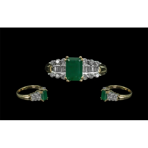 57 - 14ct Gold Well Designed Emerald and Diamond Set Dress Ring, marked 14ct to interior of shank, the fa... 