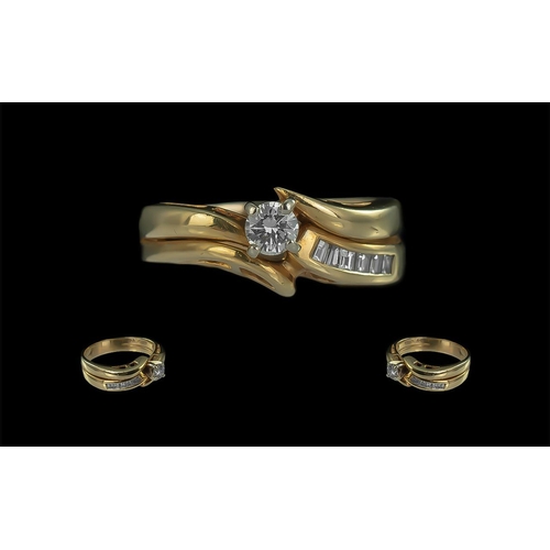 62A - 18ct Gold Excellent Quality Diamond Set Dress Ring. Fully Hallmark to Shank. The Central Round Brill... 