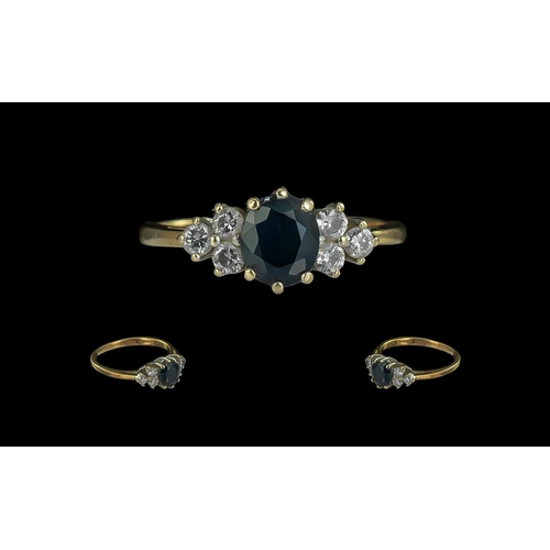 63A - Ladies Attractive 18ct Gold Diamond and Sapphire Set Ring. Fully Hallmarked to Shank. The Blue Sapph... 