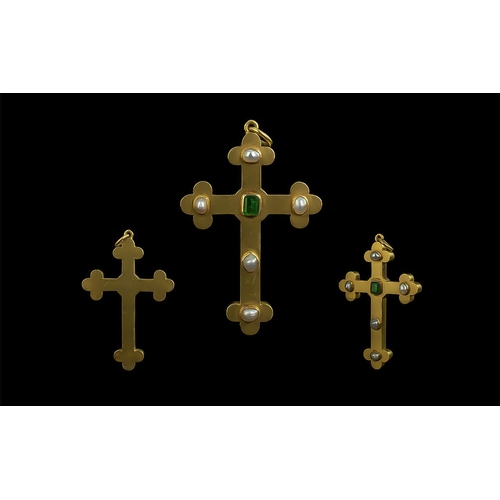 64A - Antique Period 18ct Gold Pearl and Emerald Set Cross. Not Marked but Tests Gold. 2.1/4 Inches - 6,75... 