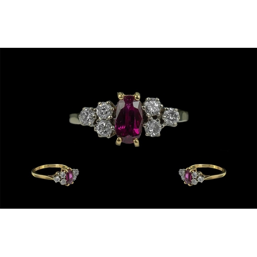 66A - Ladies 18ct Gold Superb Diamond and Ruby Like Stone Set Dress Ring. Fully Hallmarked to Shank. The R... 