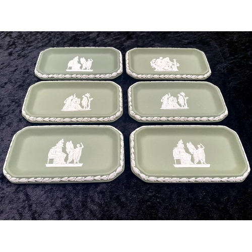 679 - Wedgwood Green Jasper Ware 6 x Oblong Dishes. In very good condition with original box.