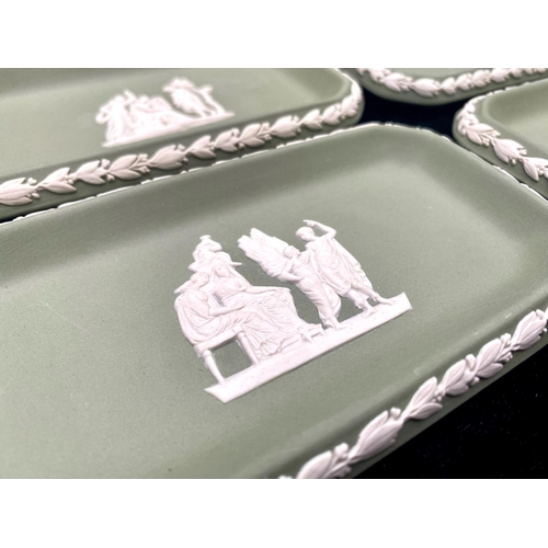 679 - Wedgwood Green Jasper Ware 6 x Oblong Dishes. In very good condition with original box.