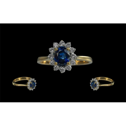 68A - 18ct Gold - Ladies Attractive and Superior Blue Sapphire and Diamond Set Cluster Ring. Full Hallmark... 