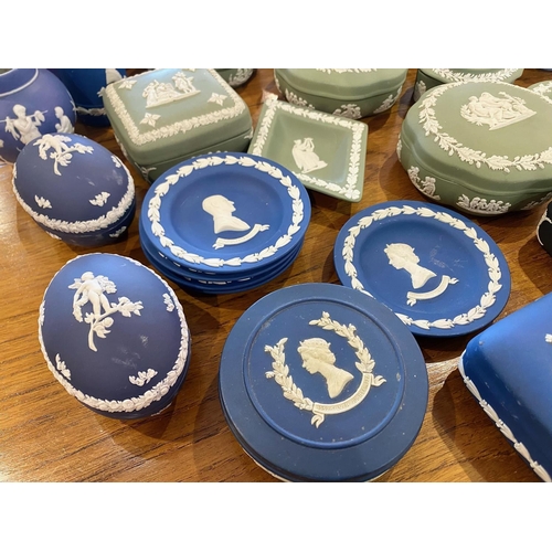 726 - Large Box of Wedgwood Items, including Blue Jasperware, green Jasperware, dark blue Jasperware, jugs... 