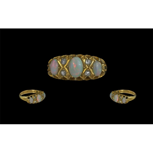 74 - Edwardian Period - Attractive Opal and Diamond Set Ring, Ornate Gallery Setting and of Pleasing Desi... 