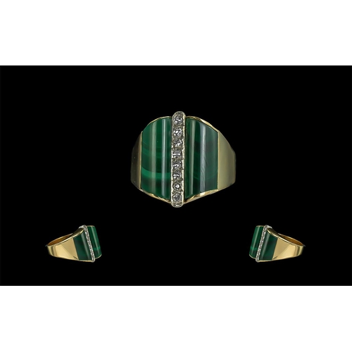 76 - 14ct Gold - Attractive Green Agate and Diamond Set Dress Ring. Marked 14ct to Shank. Set with 8 Face... 