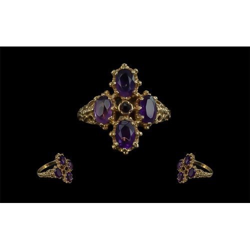 78A - Ladies - Impressive 9ct Gold Amethyst Set Ring, Ornate Design / Setting. Amethyst of Good Colour, Fu... 