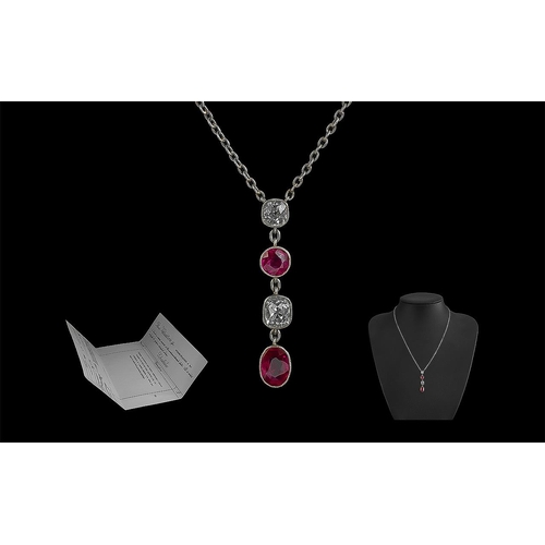 7A - Edwardian Period - Excellent Platinum Ruby and Diamond Set Necklace with Four Stone Drop. The Rubies... 