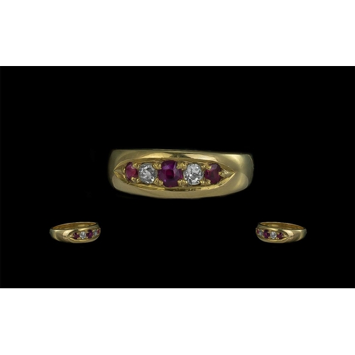 81 - Antique Period - Attractive 18ct Gold Ruby and Diamond Set Ring. Marked 18ct to Interior of Shank. T... 