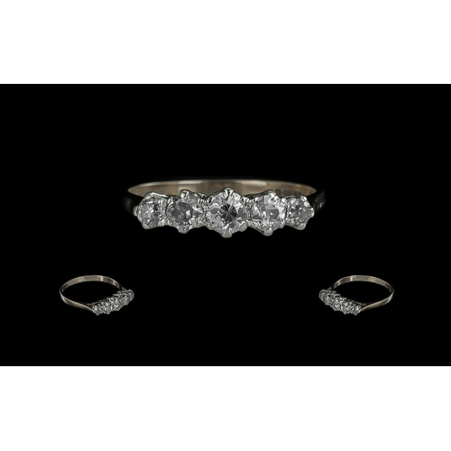 85A - Antique Period - Attractive 9ct Gold 5 Stone Diamond Set Ring. Full Hallmark to Shank. The Five Old ... 