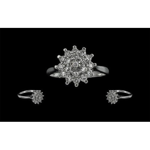 87 - 18ct White Gold Ladies Attractive Diamond Set Cluster Ring. Full Hallmark for 18ct. The Diamonds of ... 