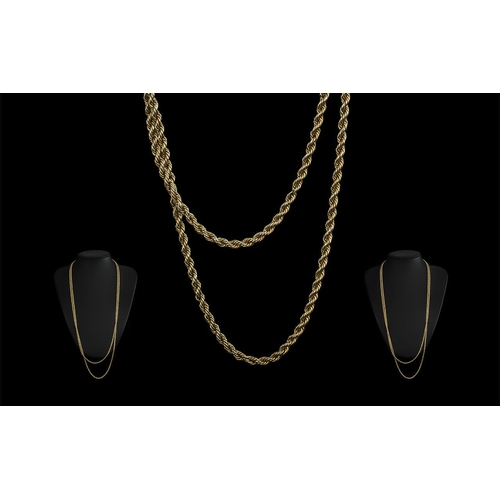 89 - Excellent Quality 9ct Gold Rope Twist Chain of Long length, With Lobster Claw Clasp, Marked 9ct. Gol... 