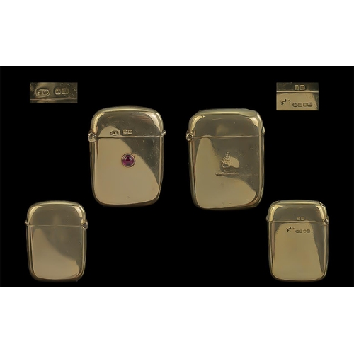 92 - Antique Pair of Top Quality 18ct Gold Vesta Cases Set with a Cabochon Cut Ruby. Hallmark London 1896... 