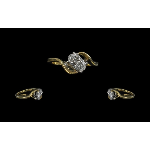 93 - Ladies Superb Quality Contemporary and Attractive 18ct Gold Single Stone Diamond Set Ring. Full Hall... 