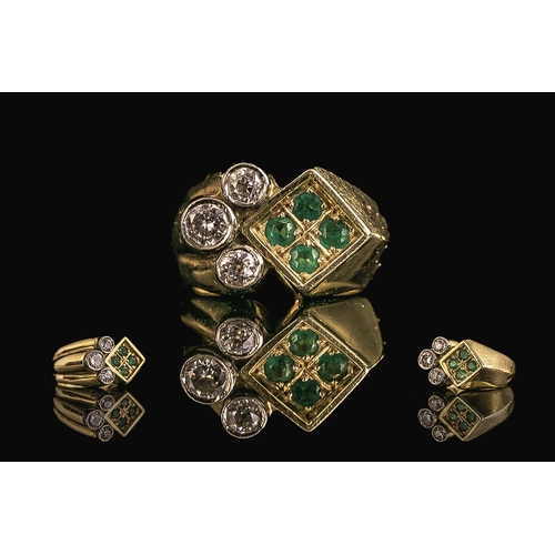 99 - 18ct Gold - Superb Emerald and Diamond Set Dress Ring, Marked 18ct to Interior of Shank. The Pave Se... 