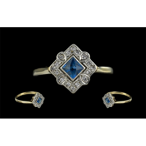 101 - Antique Period - Attractive 18ct Gold Sapphire and Diamond Set Ring. Marked 18ct to Shank. The Blue ... 