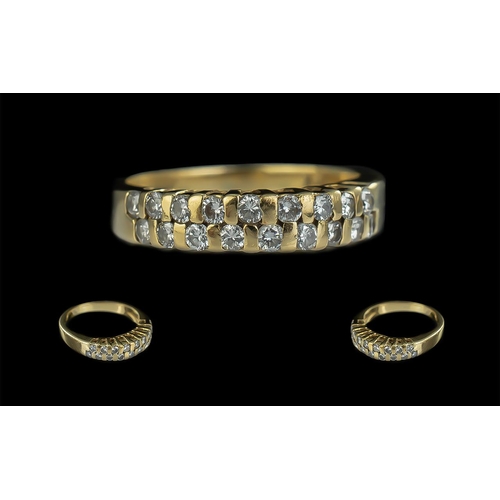 102 - 18ct Gold - Attractive Double Line Diamond Set Ring of Pleasing Design. Set with 18 Round Diamonds o... 