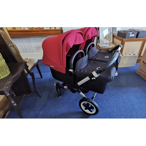 1026 - Bugaboo Donkey 2 Twin Pram, double with side baskets, converts to single.  Donkey 2 Duo - Black Base... 