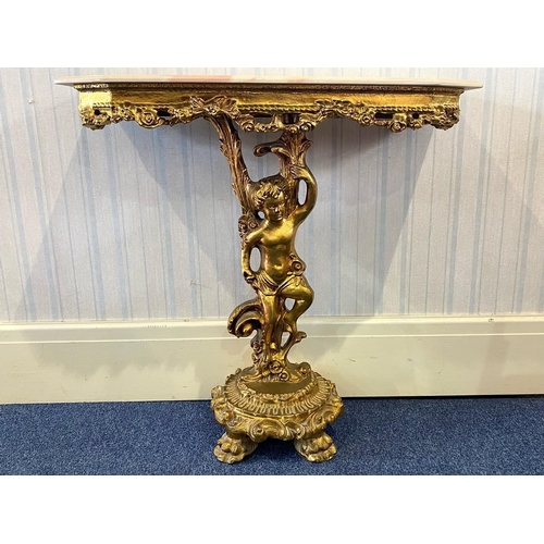 1058 - An Italian Style Gilt Cherub Console Table, modern marble style top.  Height 31'' x width 32'' x 11'... 