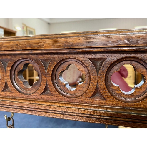 1071 - Large Late 19thC Early 20thC Oak Framed Gong, Floor Standing With Turned Supports And Gothic Detail,... 