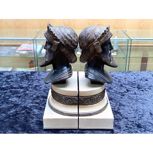 1074 - Pair of Modern Decorative Classical Bookends, bronze bust and marble base.