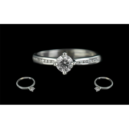 108 - 18ct White Gold - Ladies Single Stone Diamond Set Ring. Full Hallmark to Interior of Shank. The Sing... 