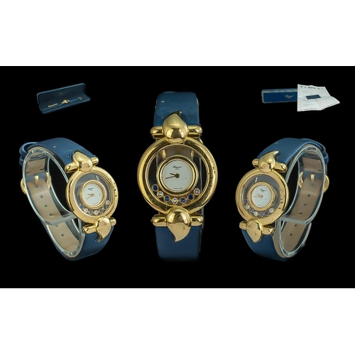 11 - Chopard 'Casmir' Happy Diamonds Ladies 18ct Gold Diamond & Sapphire Set Quartz Wrist Watch with orig... 