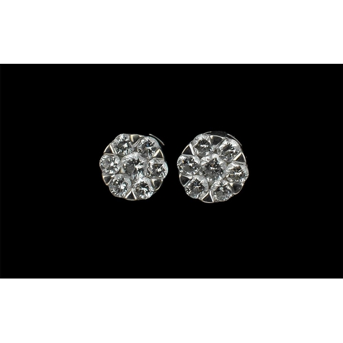 111 - Ladies 9ct Gold Attractive Pair of Diamond Set Cluster Earrings, Marked 9ct to Each Earring, Flower ... 