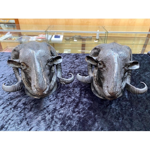 1117 - Pair of Bronze Rams Head Wall Sconces, realistically modelled, approx. 7'' tall.