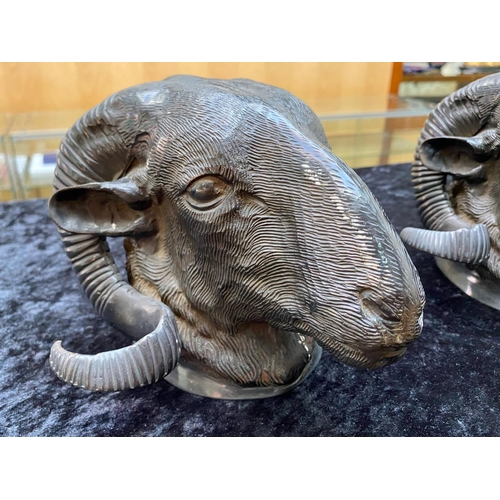 1117 - Pair of Bronze Rams Head Wall Sconces, realistically modelled, approx. 7'' tall.