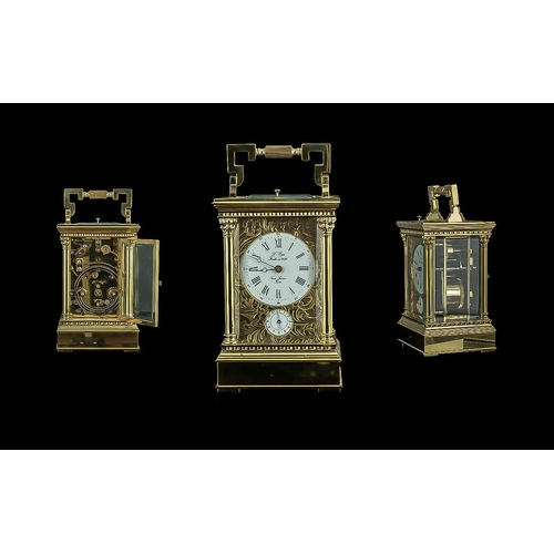 1118 - French - 20th Century Superb Repeating Alarm- Facility 8 Day Striking Brass Carriage Clock. Maker L'... 