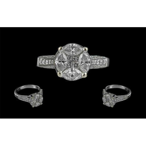 112 - Ladies 18ct White Gold Bespoke Diamond Set Cluster Ring. Marked 750 - 18ct to Shank, Set with 4 Pear... 